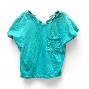 80s retro pocket tee turquoise with strappy details on the back Turquoise S